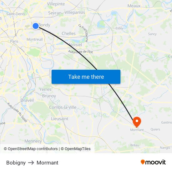 Bobigny to Mormant map