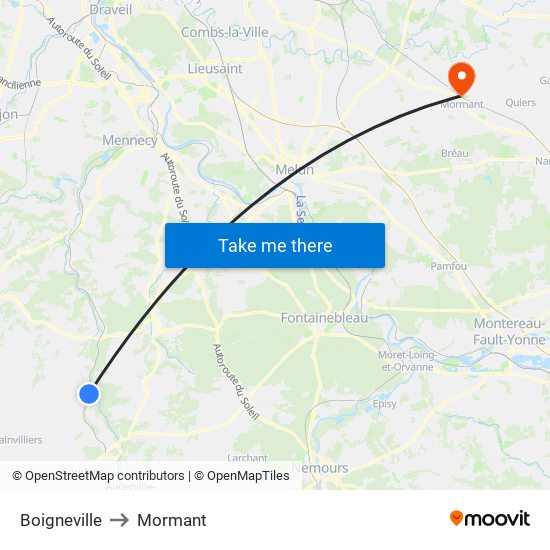 Boigneville to Mormant map