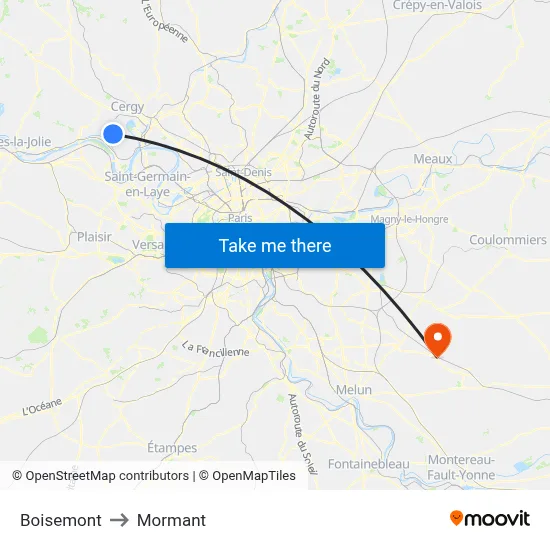Boisemont to Mormant map