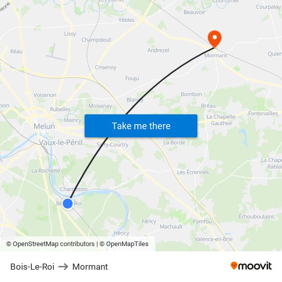 Bois-Le-Roi to Mormant map