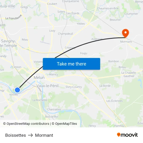 Boissettes to Mormant map