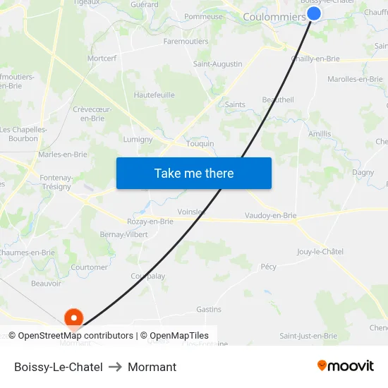 Boissy-Le-Chatel to Mormant map
