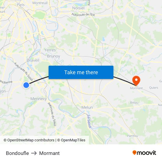 Bondoufle to Mormant map