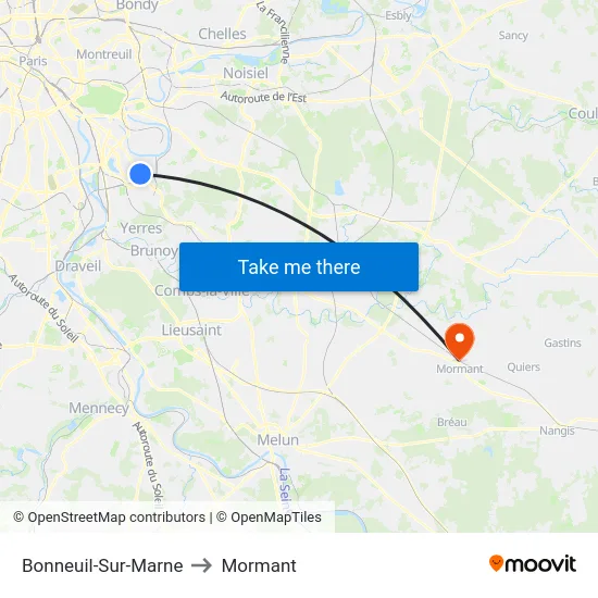 Bonneuil-Sur-Marne to Mormant map