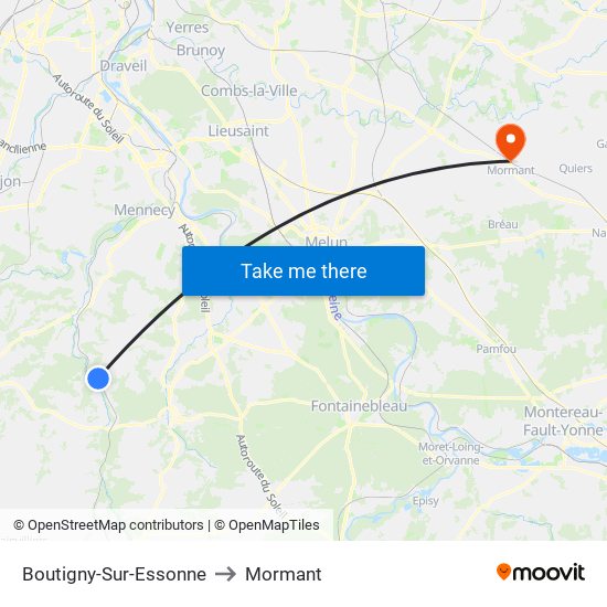 Boutigny-Sur-Essonne to Mormant map