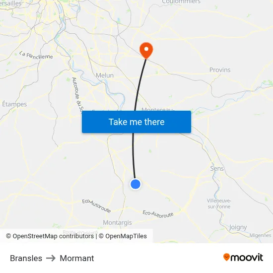 Bransles to Mormant map