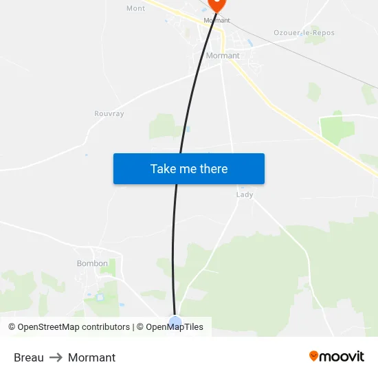 Breau to Mormant map