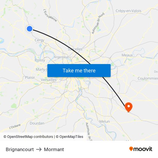 Brignancourt to Mormant map