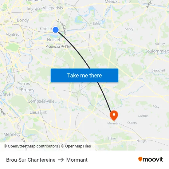 Brou-Sur-Chantereine to Mormant map