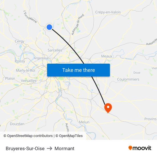Bruyeres-Sur-Oise to Mormant map