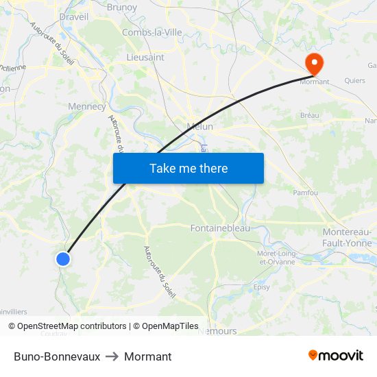 Buno-Bonnevaux to Mormant map
