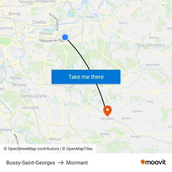 Bussy-Saint-Georges to Mormant map