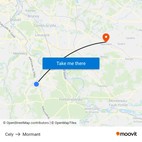 Cely to Mormant map