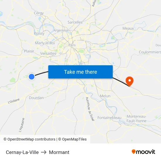 Cernay-La-Ville to Mormant map