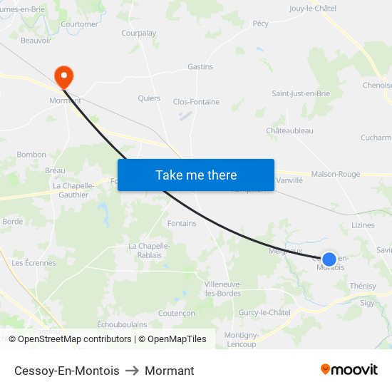 Cessoy-En-Montois to Mormant map