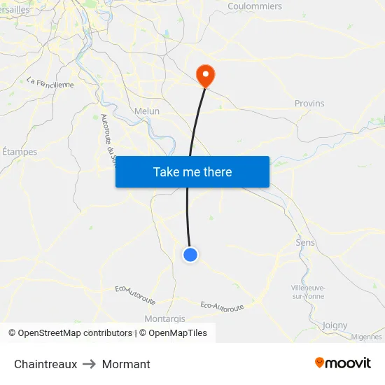 Chaintreaux to Mormant map