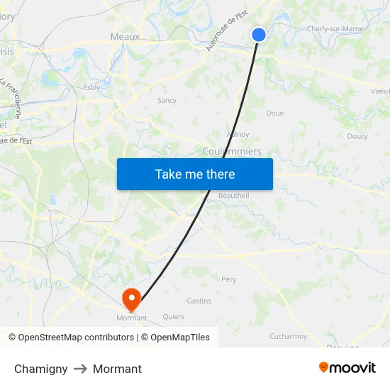 Chamigny to Mormant map