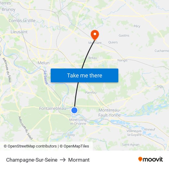 Champagne-Sur-Seine to Mormant map