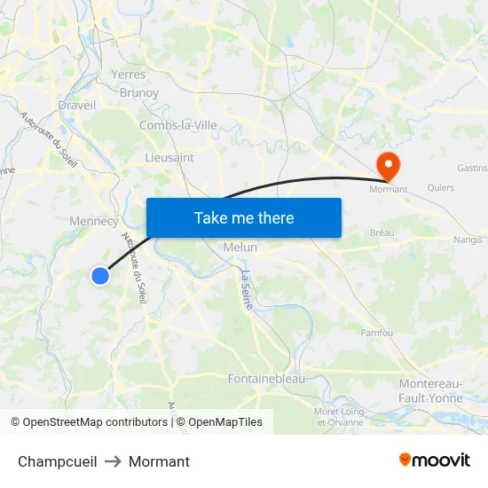 Champcueil to Mormant map