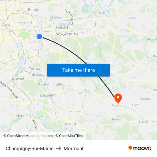 Champigny-Sur-Marne to Mormant map