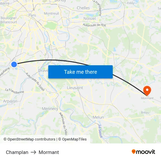 Champlan to Mormant map