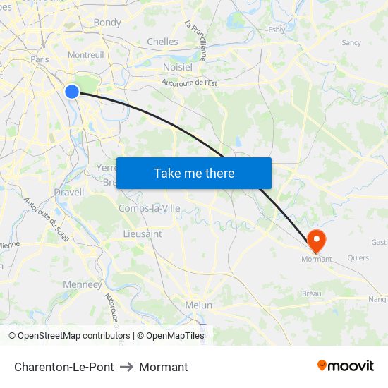 Charenton-Le-Pont to Mormant map