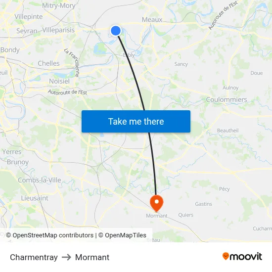 Charmentray to Mormant map