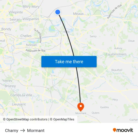 Charny to Mormant map