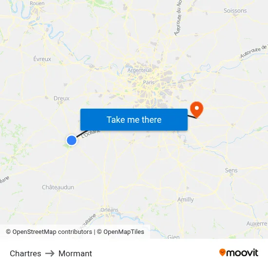 Chartres to Mormant map