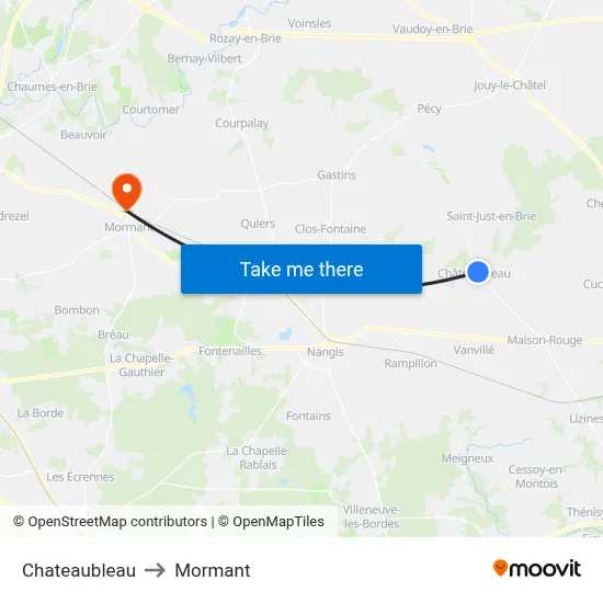 Chateaubleau to Mormant map