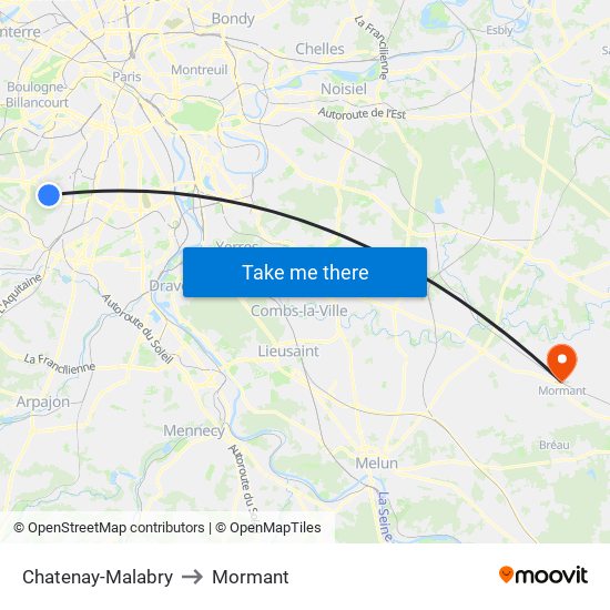 Chatenay-Malabry to Mormant map