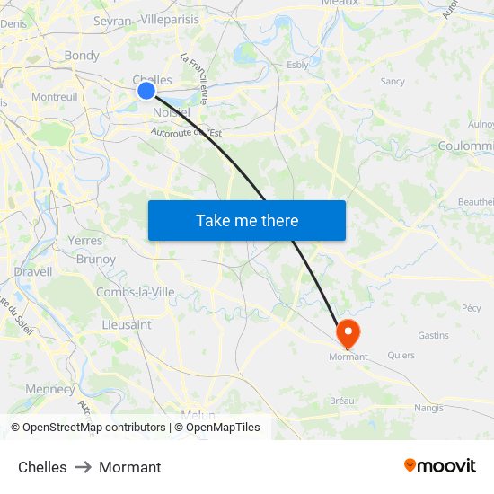 Chelles to Mormant map