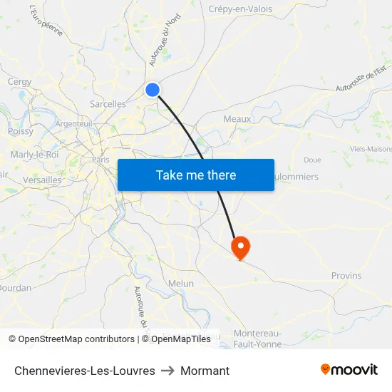 Chennevieres-Les-Louvres to Mormant map
