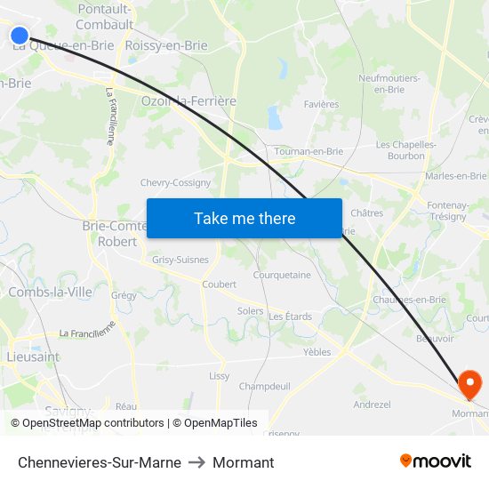 Chennevieres-Sur-Marne to Mormant map