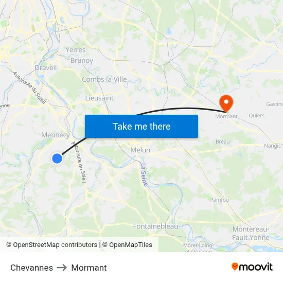 Chevannes to Mormant map