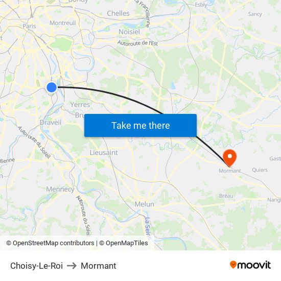 Choisy-Le-Roi to Mormant map