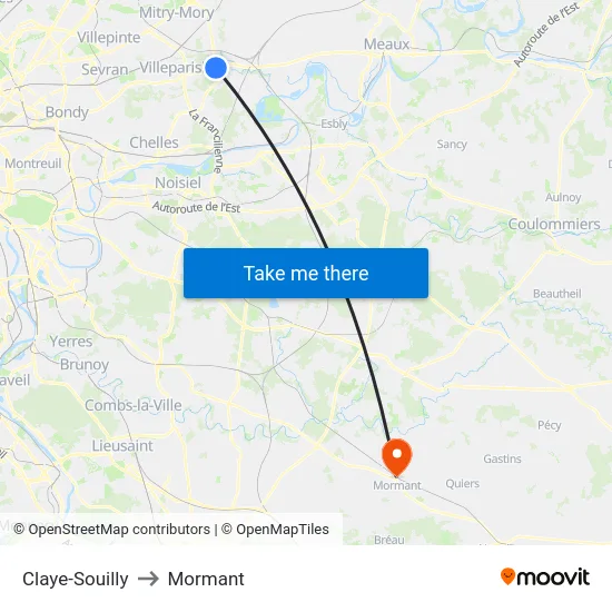 Claye-Souilly to Mormant map
