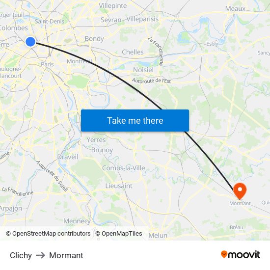 Clichy to Mormant map