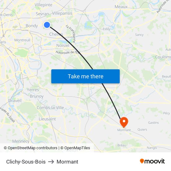 Clichy-Sous-Bois to Mormant map