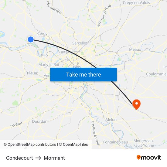 Condecourt to Mormant map