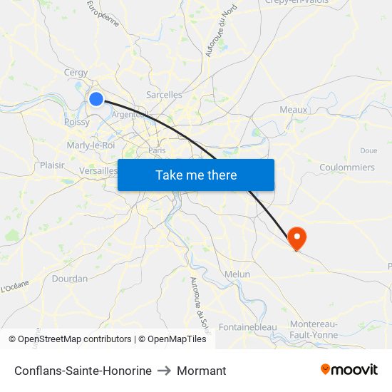Conflans-Sainte-Honorine to Mormant map