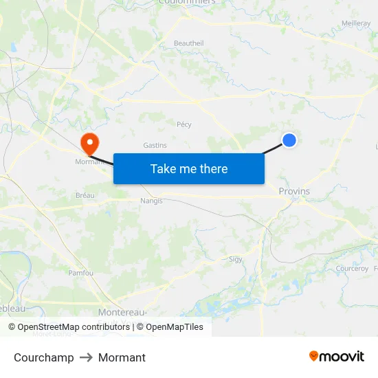 Courchamp to Mormant map