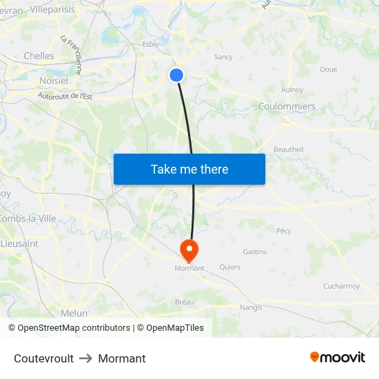 Coutevroult to Mormant map