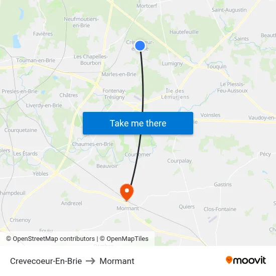 Crevecoeur-En-Brie to Mormant map