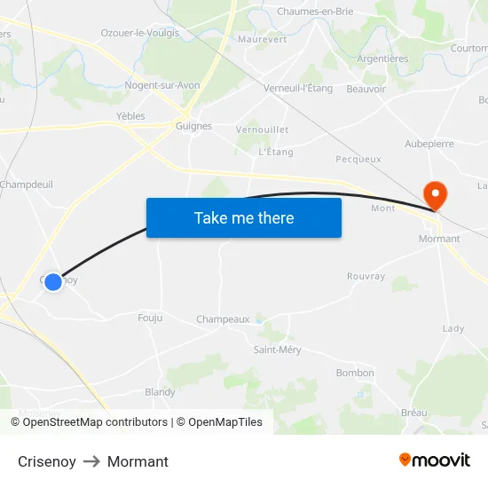 Crisenoy to Mormant map