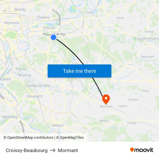 Croissy-Beaubourg to Mormant map