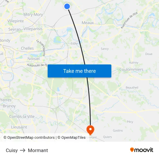 Cuisy to Mormant map