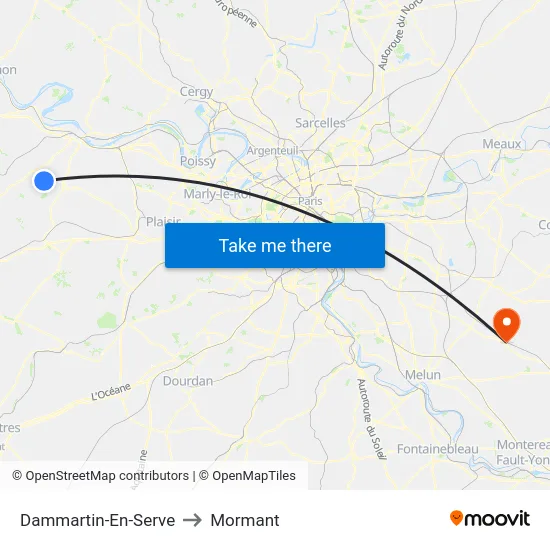 Dammartin-En-Serve to Mormant map