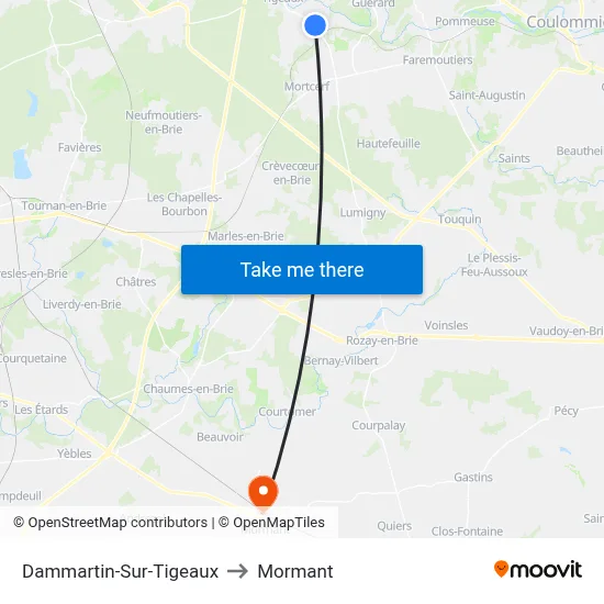 Dammartin-Sur-Tigeaux to Mormant map