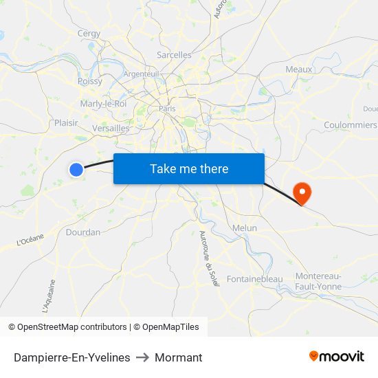 Dampierre-En-Yvelines to Mormant map